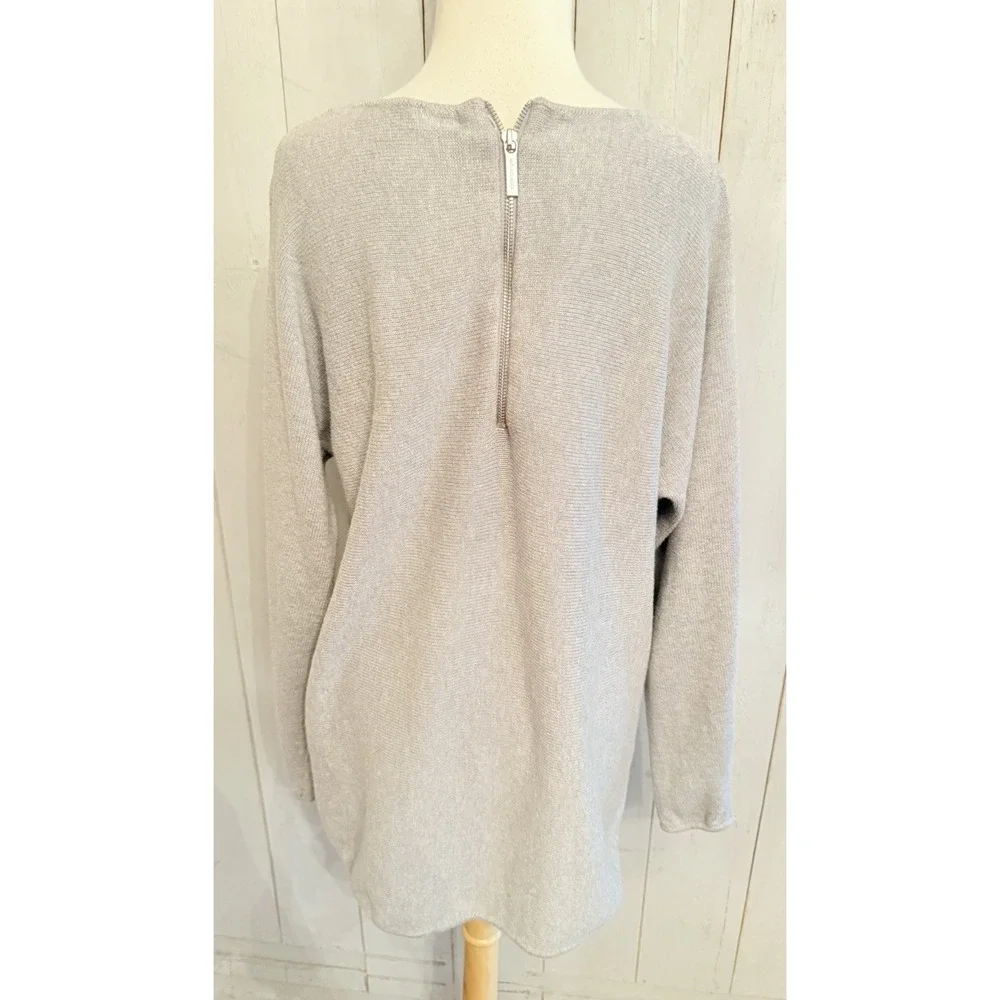 Michael Kors Sz-Lg Shirttail Hem Side Slits Zip Back Long Sleeve Sweater Grey‎